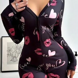 Black Love and Kiss Print Jumpsuit